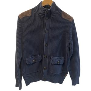 Roots Mens Chunky Thick Warm Cozy Button Up Blue Cardigan  Medium